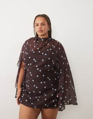 Asos Curve Asos Design Curve High Neck Drape Front Extreme Cape Sleeve Mini Dress In Multi