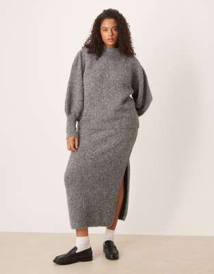 Asos Curve Asos Design Curve High Neck Fluffy Sweater In Gray