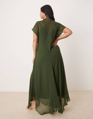 Asos Curve Asos Design Curve High Neck Hanky Hem Chiffon Maxi Dress In Blue