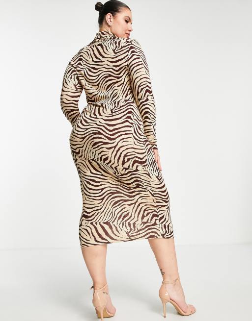 ASOS DESIGN Curve high neck midi column dress in tiger print