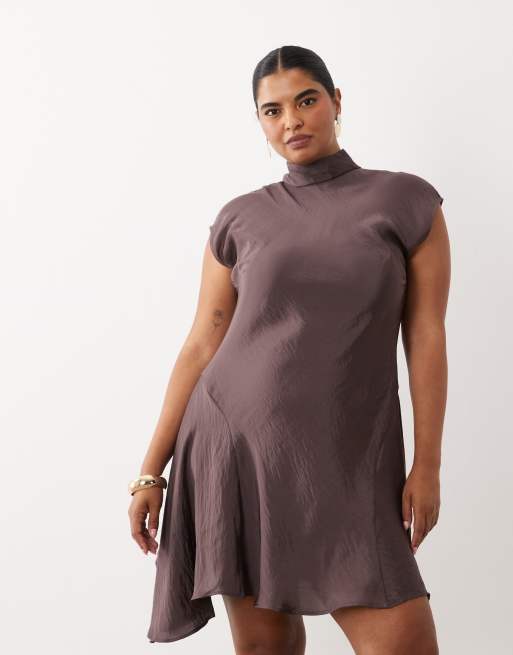 brown high neck dress Dark Maxi - Mock Maxi Dress - Mesh Insert Dress The figure Kaelia Tiered Halter Maxi Dress
