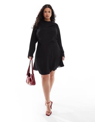 ASOS Curve ASOS DESIGN Curve high neck mini tea dress in black