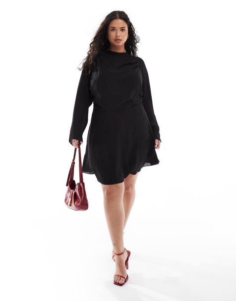 ASOS DESIGN Curve high neck mini tea dress in black - view 1