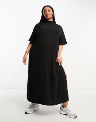Asos Curve Asos Design Curve High Neck Oversized Column Midi Dress In Black