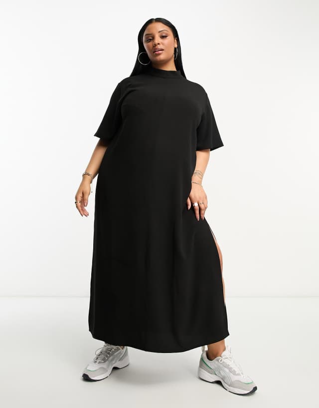 ASOS DESIGN Curve high neck oversized column midi dress in black