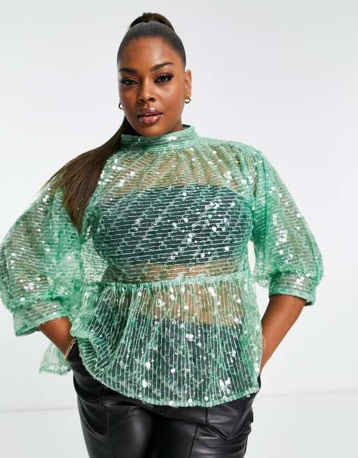 ASOS DESIGN sequin shirt in green