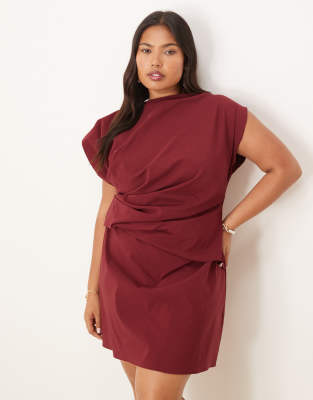Asos Curve Asos Design Curve High Neck Pleated Bengaline Mini Dress