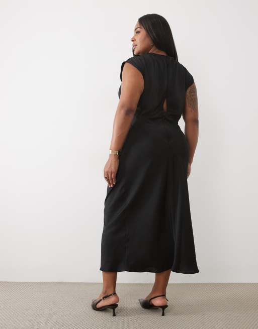 ASOS DESIGN Curve high neck pleated bodice midi dress in black, 4 of 4
