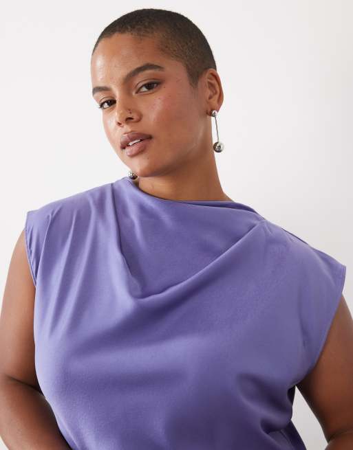 ASOS DESIGN Curve high neck pleated bodice midi dress in blue, 2 of 4