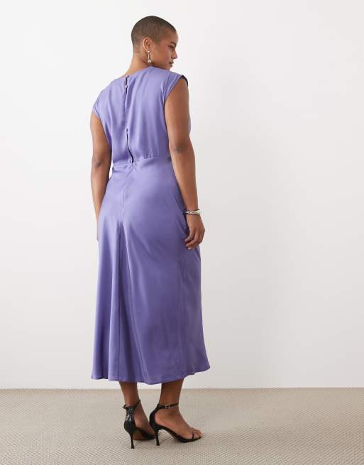 ASOS DESIGN Curve high neck pleated bodice midi dress in blue, 3 of 4