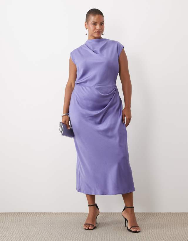 ASOS DESIGN Curve high neck pleated bodice midi dress in lilac