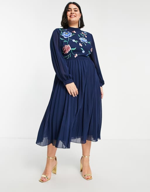 Asos navy 2024 embroidered dress