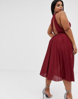 asos design high neck pleated midi dress