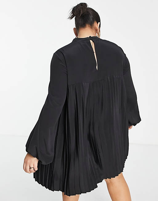 Dresses Curve high neck pleated trapeze mini dress in black 