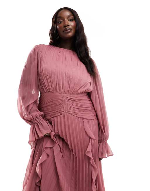 ASOS DESIGN Curve high neck ruched belt detail maxi dress in dusky pink |  ASOS