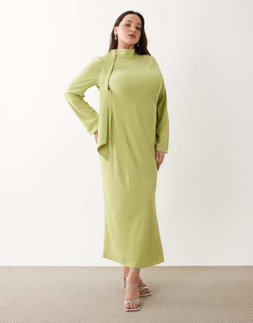 asos green high neck dress Vintage 1980s Green Silk Saree Dress Set – ALEXANDRA-KING main image 0