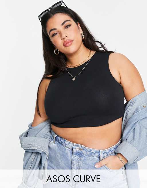 ASOS Sleeveless Crop Top With High Neck in Black