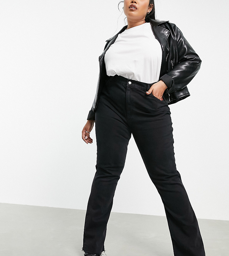 ASOS DESIGN Curve high rise '70's' stretch flare jeans in washed black