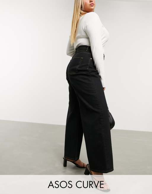 high rise wide leg black jeans