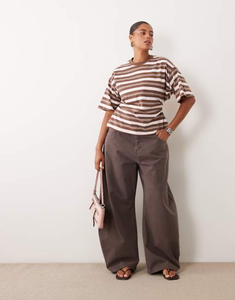 ASOS DESIGN Curve high rise baggy bow leg jeans in espresso - view 1