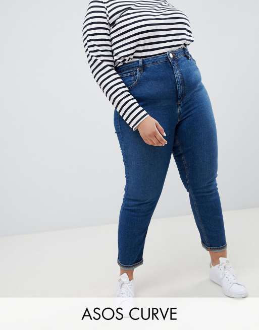 ASOS DESIGN Curve high rise farleigh 'slim' mom jeans in rich blue | ASOS