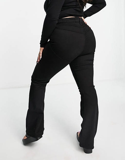 Women Curve high rise 'lift and contour' flare jeans in black 