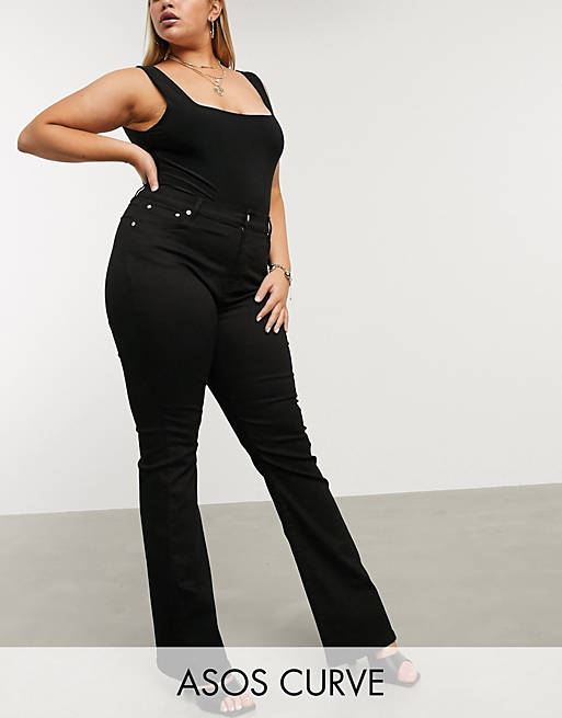 ASOS DESIGN Curve high rise 'lift and contour' flare jeans in clean black