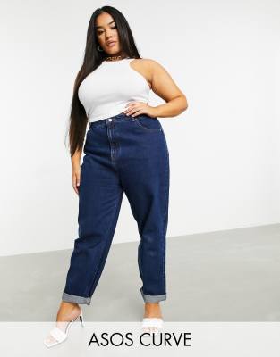 ASOS DESIGN Curve high rise original mom jeans in dark wash | ASOS