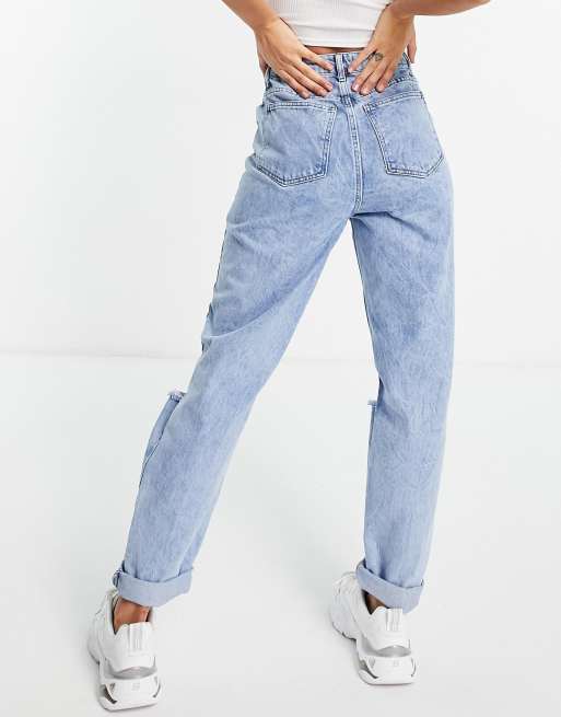 ASOS DESIGN Curve high rise original mom jeans in light wash with rips