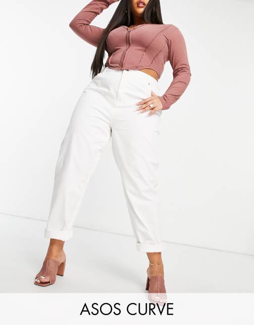 ASOS DESIGN Curve high rise 'original' mom jeans in off white