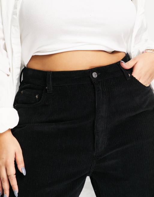ASOS DESIGN Curve high rise 'relaxed' dad jean in black cord, 3 of 4