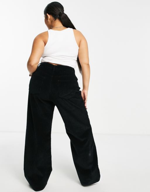 ASOS DESIGN Curve high rise 'relaxed' dad jean in black cord, 4 of 4