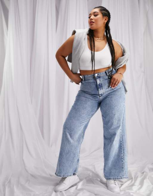 ASOS DESIGN Curve high rise relaxed dad jeans in light wash