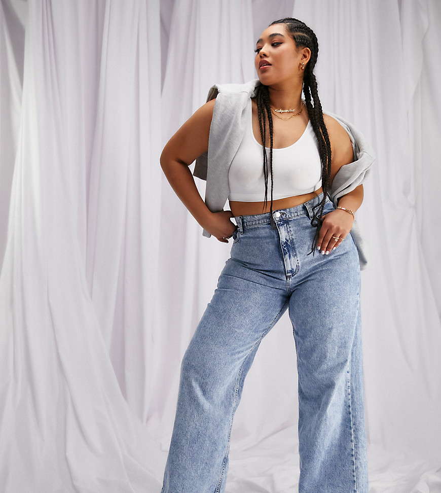 Plus-size jeans by ASOS DESIGN Wear wash repeat High rise Belt loops Five pockets Relaxed dad fit