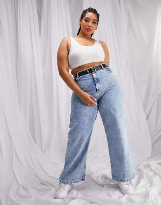 ASOS DESIGN High rise 'Relaxed' dad jeans in midwash