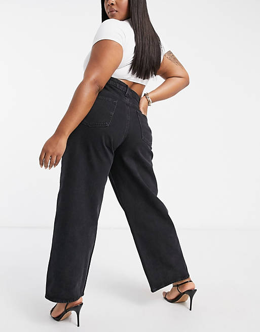  Curve high rise 'relaxed' dad jeans in washed black 