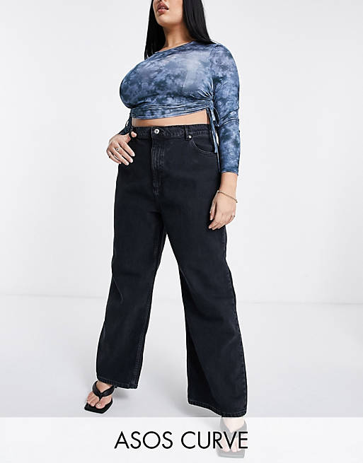Jeans Curve high rise 'relaxed' dad jeans in washed black 