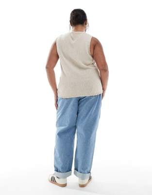 ASOS DESIGN Curve high rise relaxed mom jeans in lightwash with knee rips