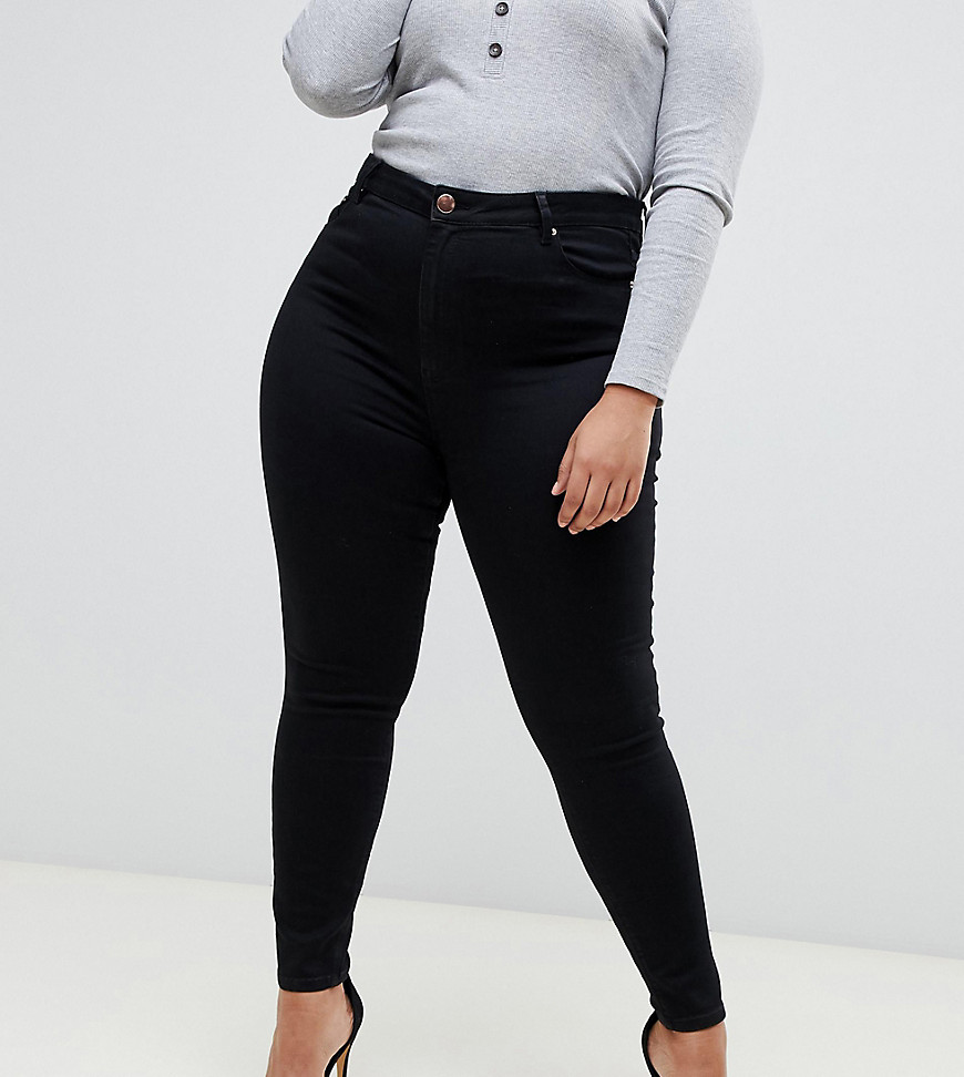 ASOS DESIGN Curve high rise ridley skinny jeans in clean black