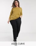 [ASOS Curve] ASOS DESIGN Curve high rise sculpting 'sassy' cigarette jeans in black 24 L32 Black