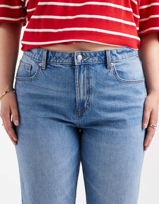 ASOS DESIGN Curve high rise slim straight jean in mid blue
