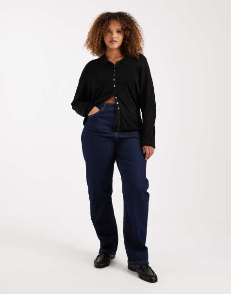 ASOS DESIGN Curve high rise slim straight jean in rinse