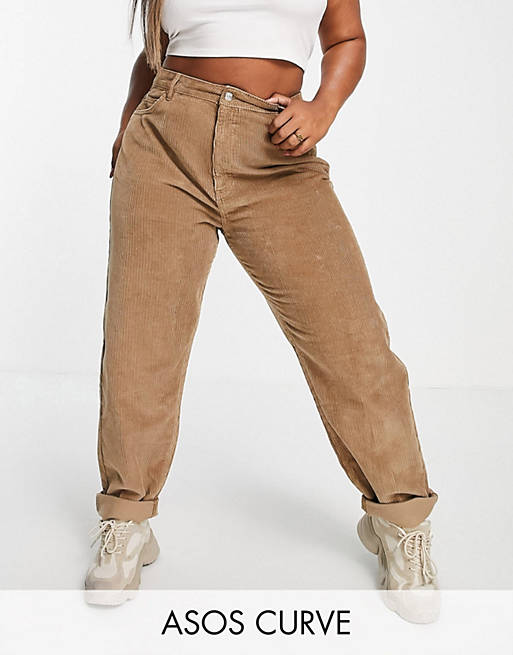 ASOS DESIGN Curve high rise 'slouchy' mom jeans in biscuit cord
