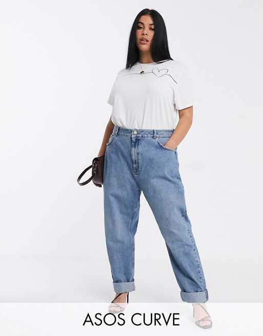 ASOS DESIGN Curve high rise 'slouchy' mom jeans in midwash