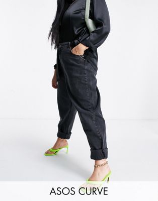 ASOS DESIGN Curve high rise 'slouchy' mom jeans in washed black - ASOS Price Checker