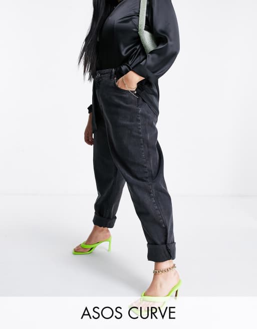 ASOS DESIGN Curve high rise 'slouchy' mom jeans in washed black