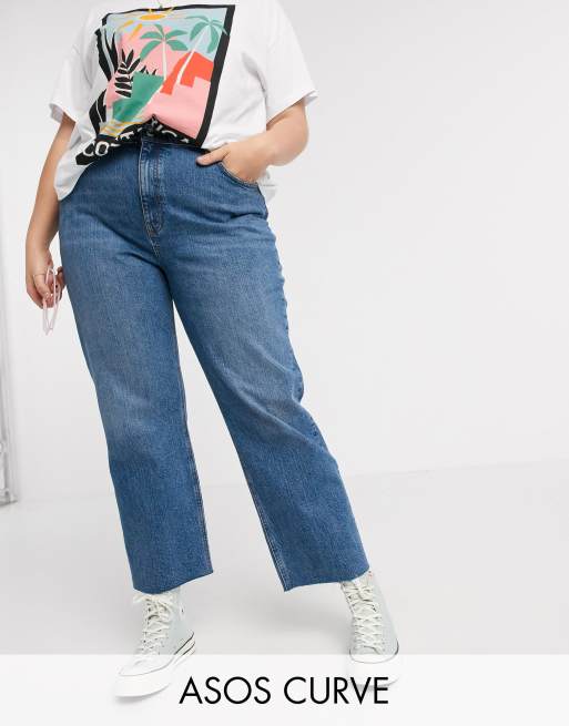ASOS DESIGN Curve high rise stretch effortless crop kick flare jeans in mid vintage wash