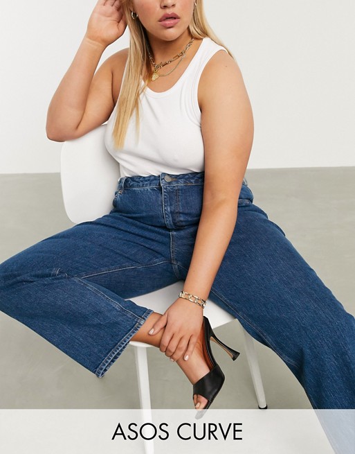 ASOS DESIGN Curve high rise stretch 'slim' straight leg jeans in mid vintage wash