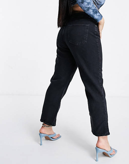 Women Curve high rise 'stretch' straight leg jeans in washed black 