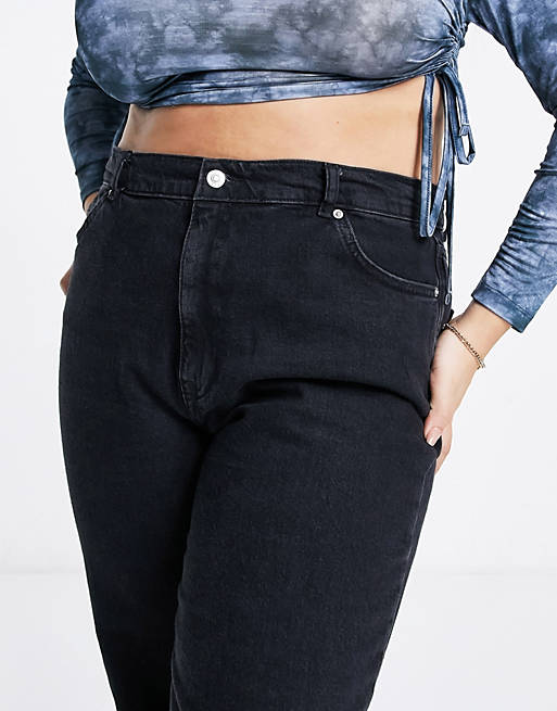 Women Curve high rise 'stretch' straight leg jeans in washed black 